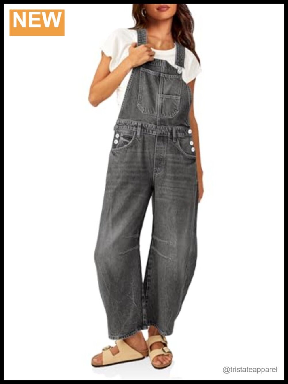 Womens Denim Bib Overalls Barrel Leg Adjustable Strap Jean Jumpsuit Loose Fit